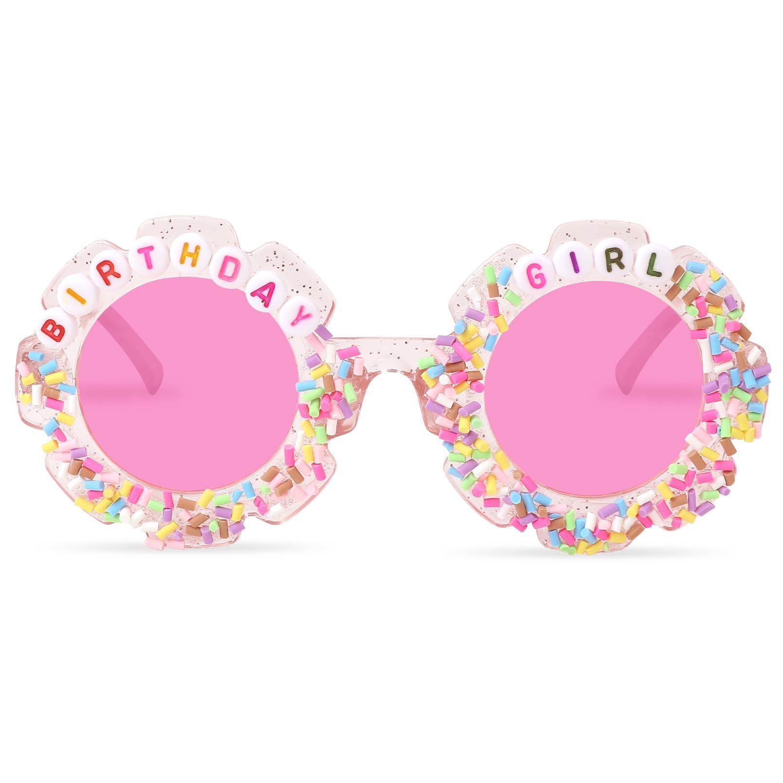 YOGFIT Round Flower Birthday Glasses for Kids Girls Cute Birthday Party Accessories Happy Birthday Gifts Birthday Sunglasses