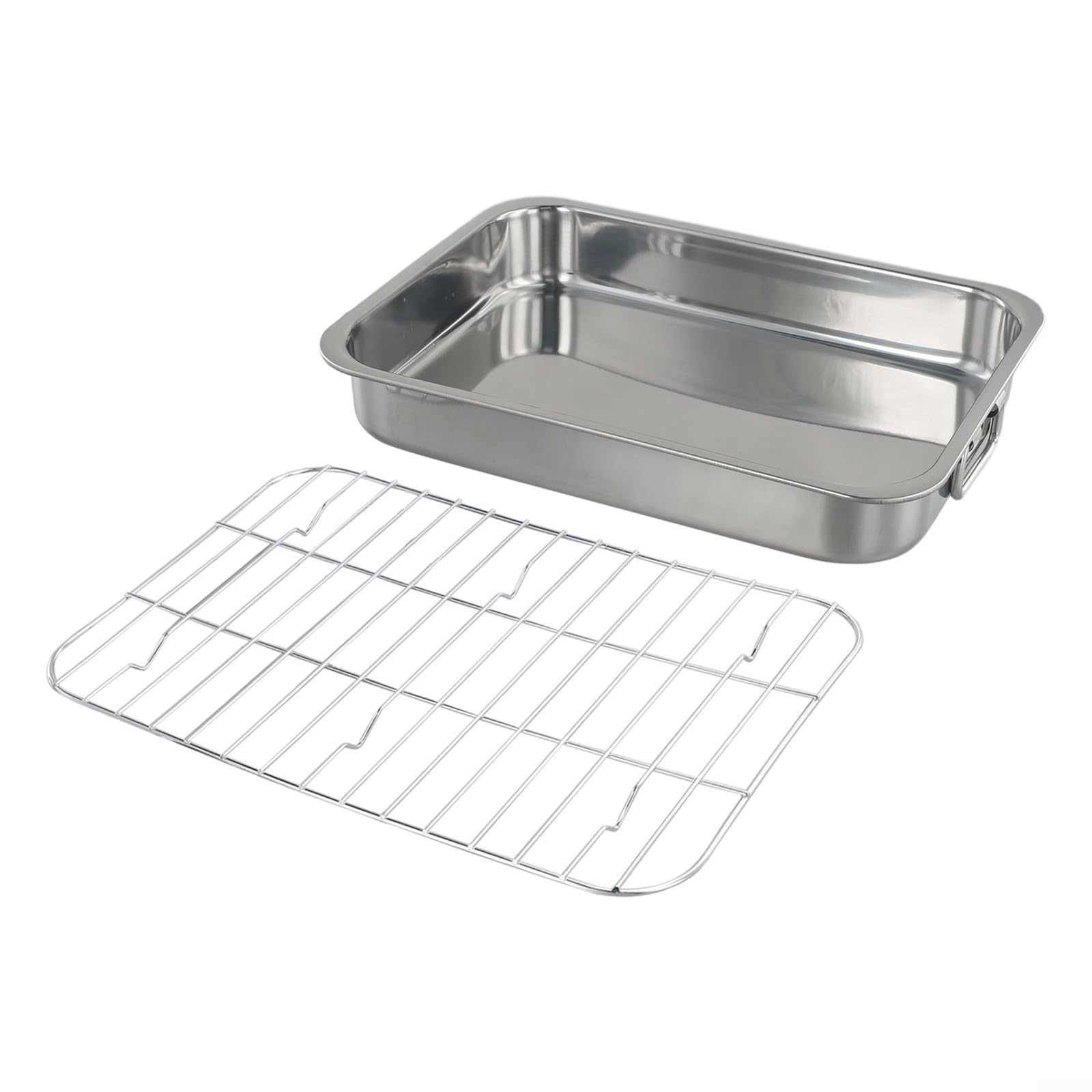 Grande teglia da forno in acciaio inox con griglia a V, design per carne e verdure, 36 x 26 cm (33 x 23 x 5 cm)