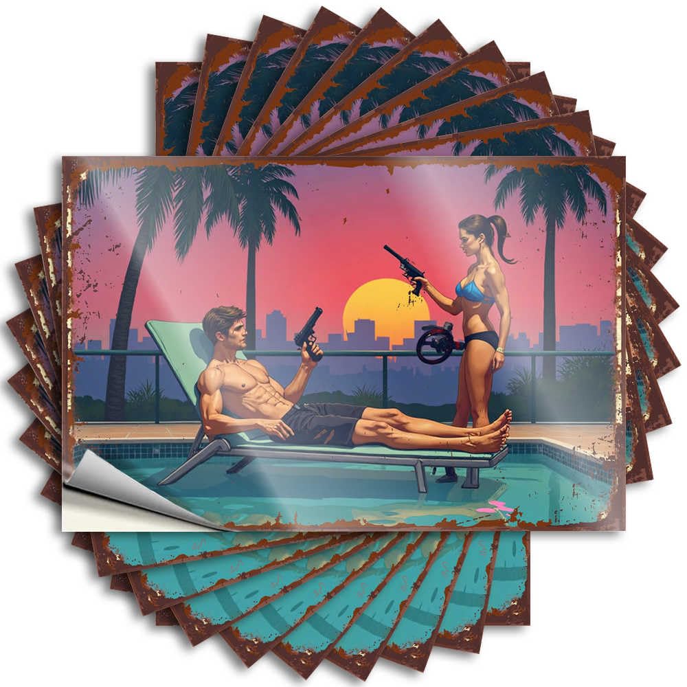 Fzfn Colour Decal Home Decor Custom Stickers, Cover Waterproof Sunset Serenity: A Tropical Tension Scene For Hydro Flask | Retro Vinyl Decals For Motorcycle Holiday Gift(6X9cm)