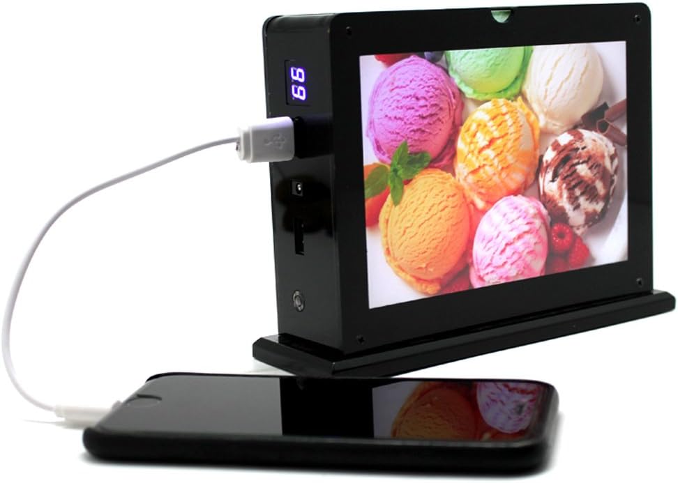 Vertical Desktop Advertising Display Picture, 10000mAh Power Bank with 4 USB Charging Ports, 7 Inch LED Back Light Screen on Two Sides, Handy for Restaurant, Café, Hotel, Bar, Home Decoration - L17.1