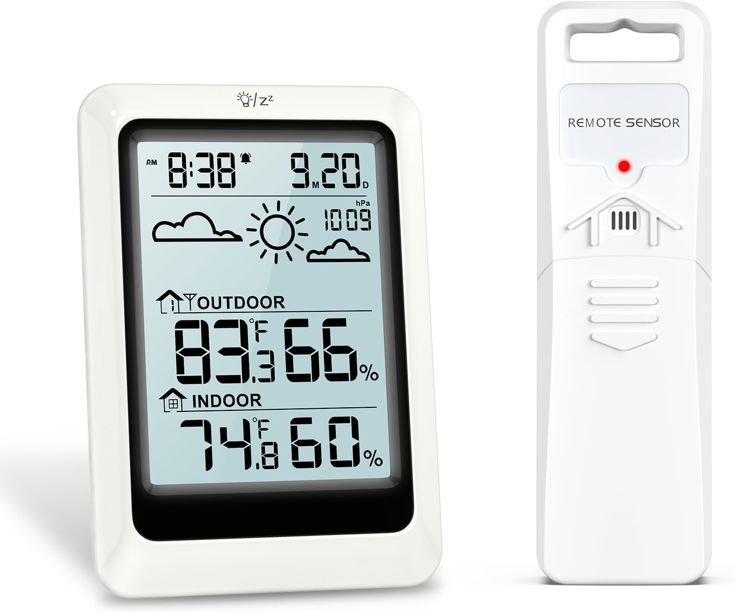 ORIA Digital Thermometer Hygrometer, Wireless Weather Station with Outdoor Sensor, Weather Forecast/Time/Date/Alarm/Snooze, Wireless Temperature and Humidity Monitor with Backlight for Home & Office