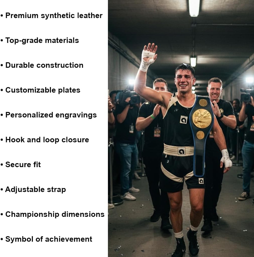 Synthetic Leather Basic Championship Boxing Belt Customizable Engraving, Secure Hook and Loop Closure