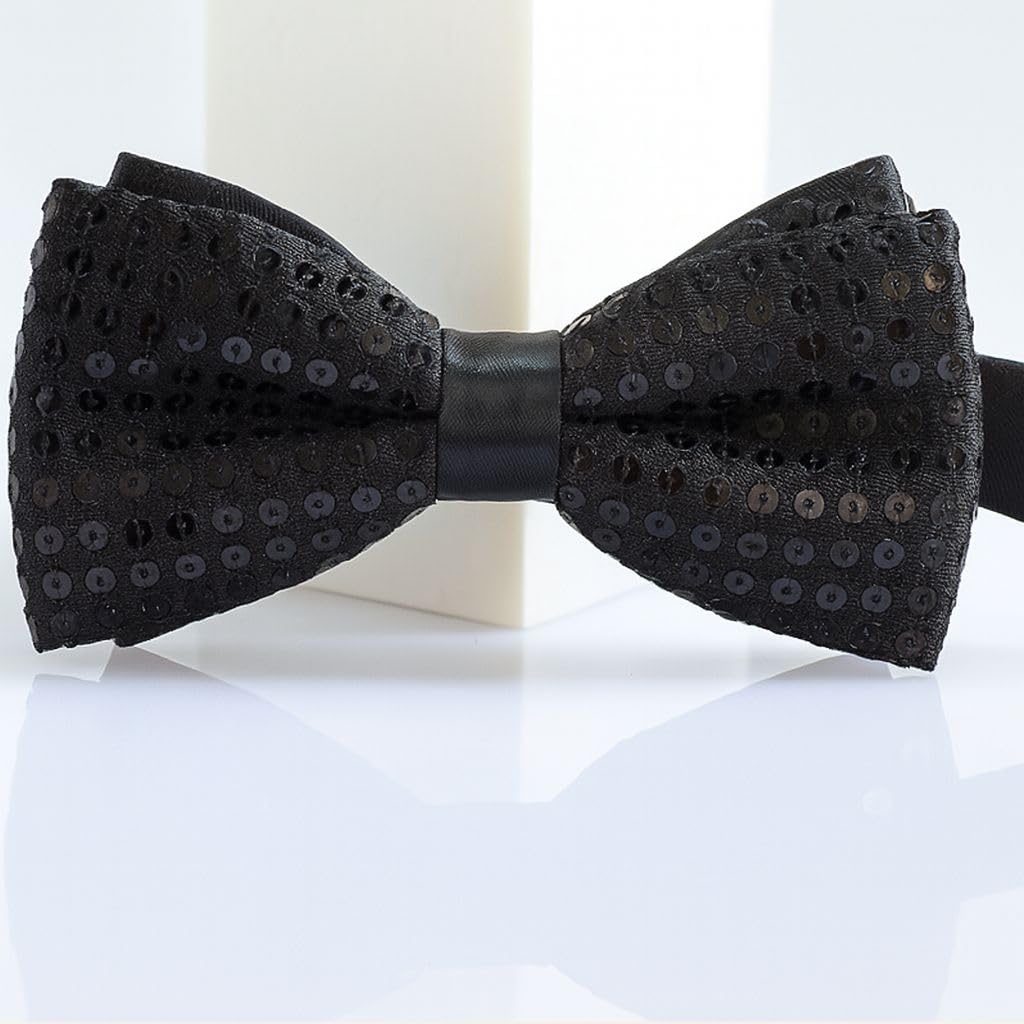 PAPILLON RASO SLIM SOTTILE CRAVATTINO FARFALLINO FARFALLA UOMO DONNA Nero con texture Puntinata Brillante