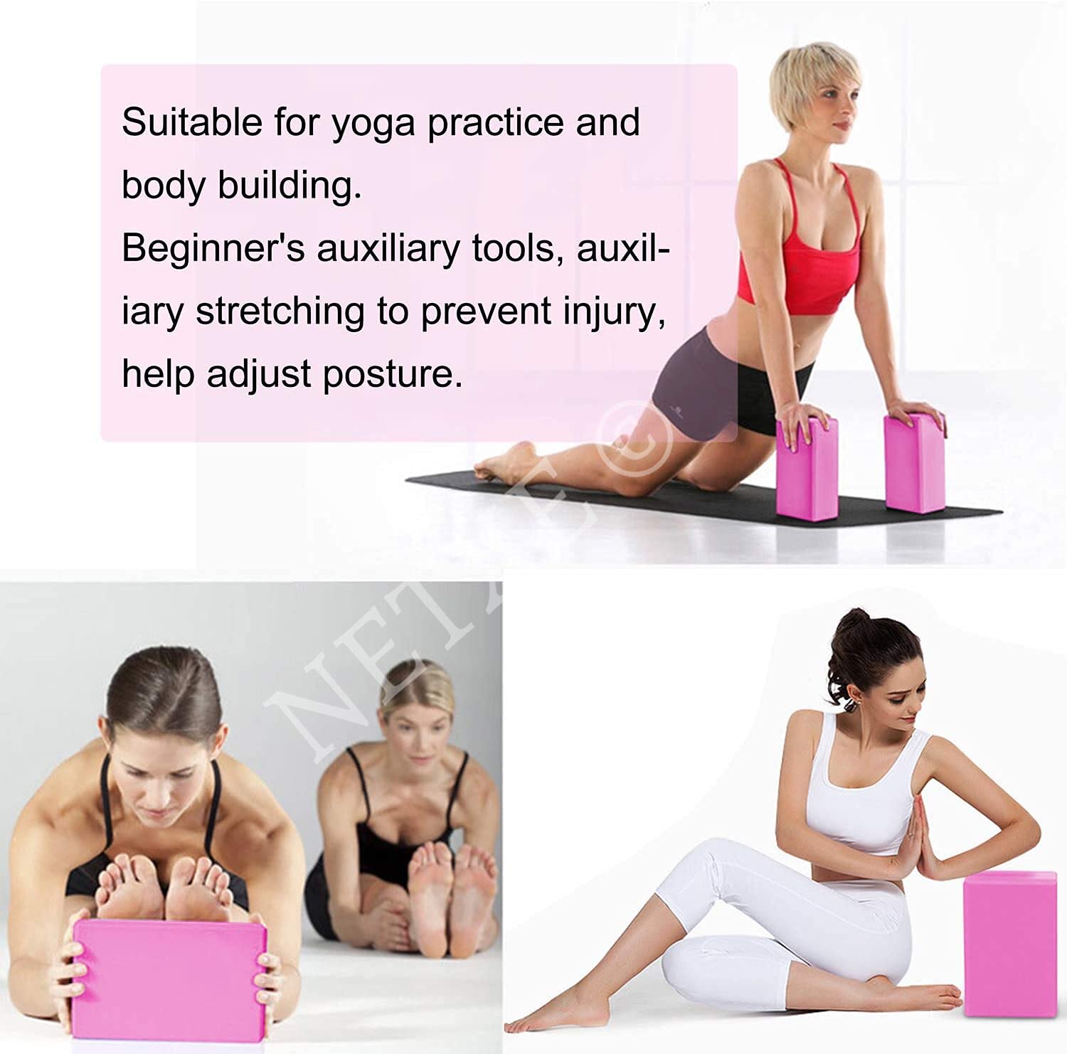 NETXE foam blocks, yoga blocks set of 2, Non Slip Yoga Bricks Sports Fitness Workout Pilates Brick Brick for Home Gym Workout Exercise Tool Stretching aid for Body Fitness Exercise 2