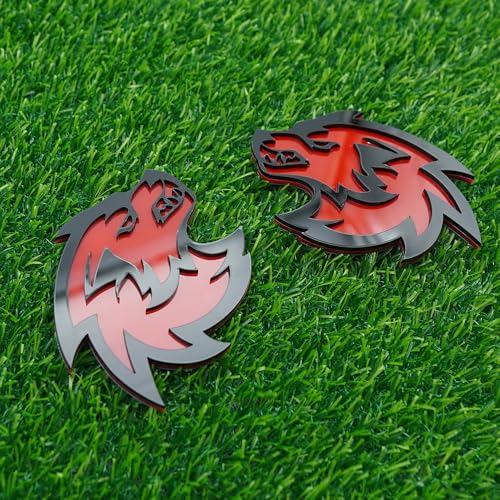 Image of Pair Set Wolf Car Emblem Badge Angry Eye Custom Truck Fender Side Rear Decal Sticker (Black Red)