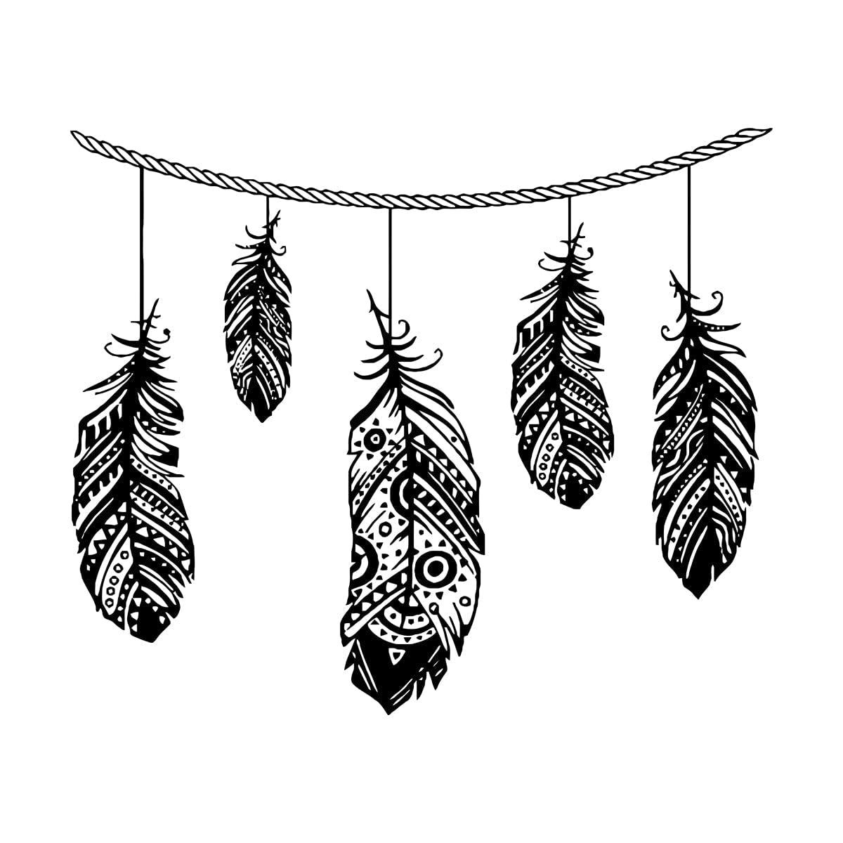Lzhouting Wall Stickers 1360 Feathers With Rope Vinyl Wall Sticker Boho Style Bedroom Decorfeather Design Dream Catcher Wall Decals Decorative Mural Large - 57X67cm