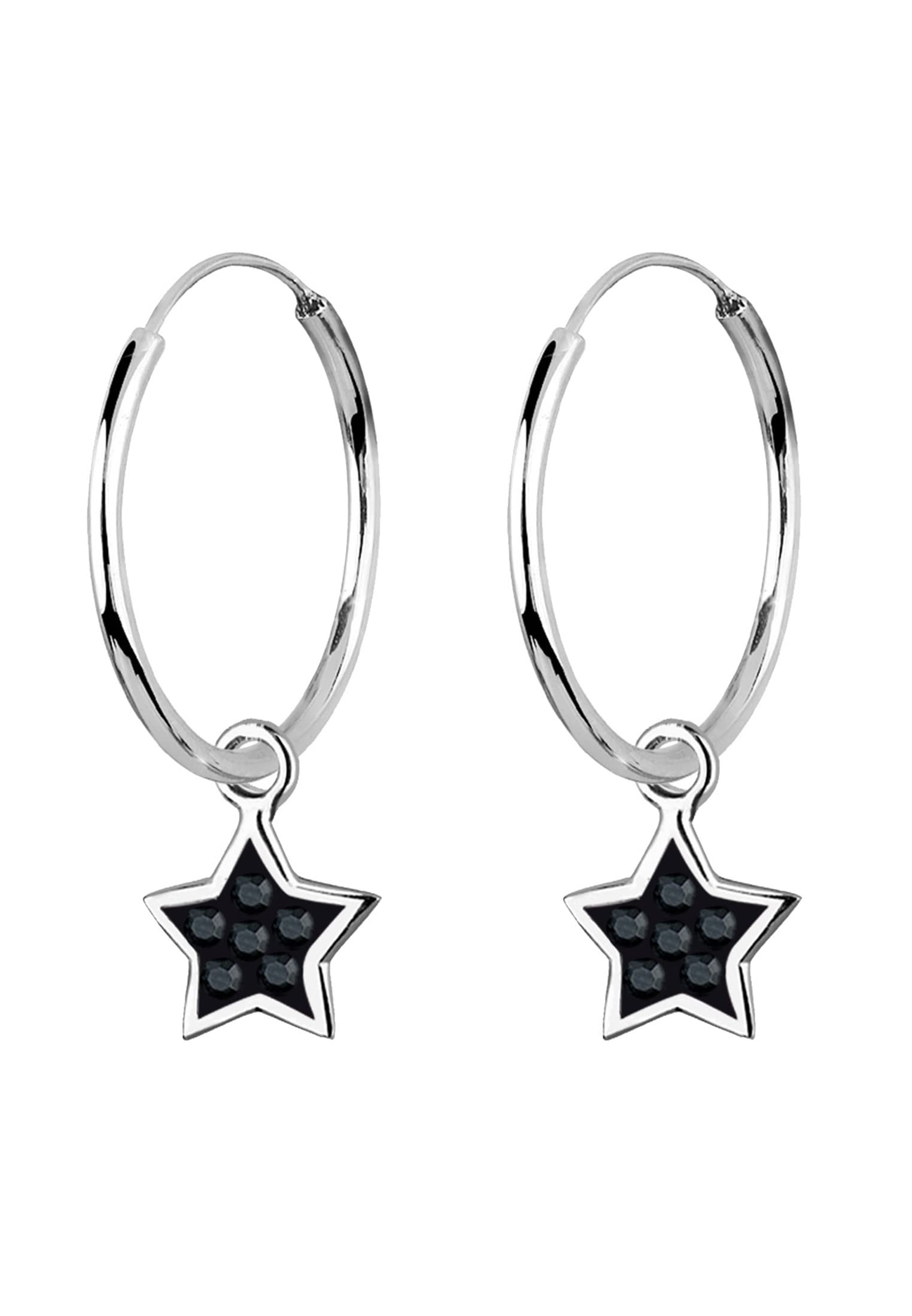 Elli Earrings Creole Star Crystals Black 925 Sterling Silver