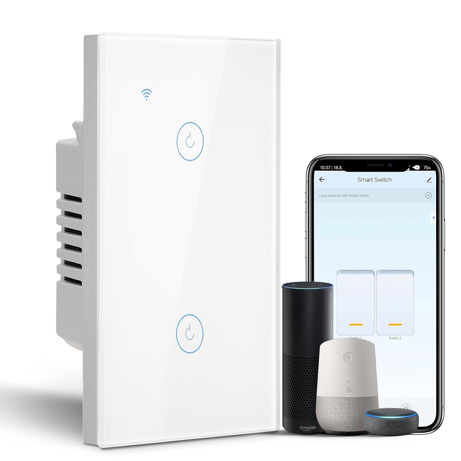 BSEED Smart Light Switch, 2 Gang WiFi Alexa Light Switch with Remote APP Control and Timing Function, Single Pole White Light Switches Work with Alexa, Google Assistant, Voice Control, Group Control