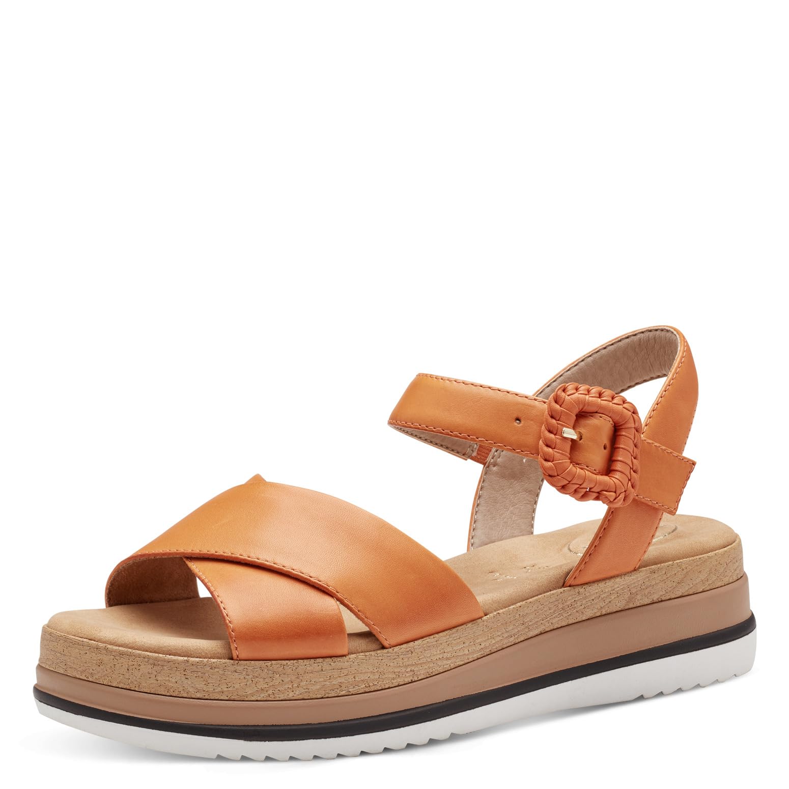 Tamaris Comfort Women’s Flat Leather Sandals with Velcro, Orange, 7,5 UK