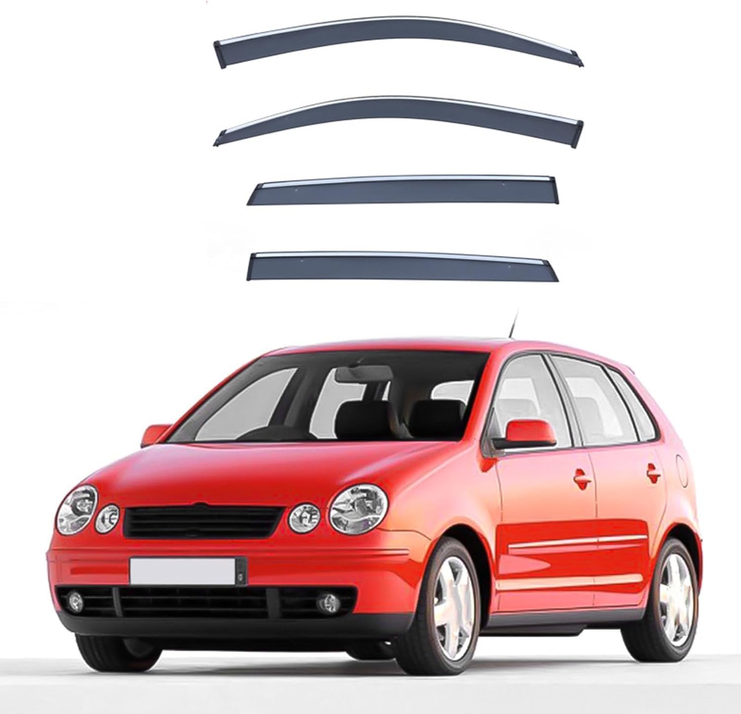 FengXH Window Deflectors for VW Polo Hatchback MK4 9N 2005-2010 - 4pc Smoke Tint, Waterproof, Noise Reducing.