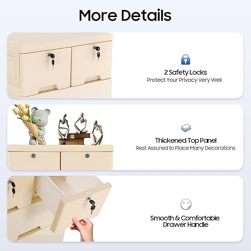 Miniatura 6 de Cómoda de cajones de plástico, armario de almacenamiento con 6 cajones, organizador alto para ropa, sala de juegos, muebles de dormitorio, 5 ruedas,