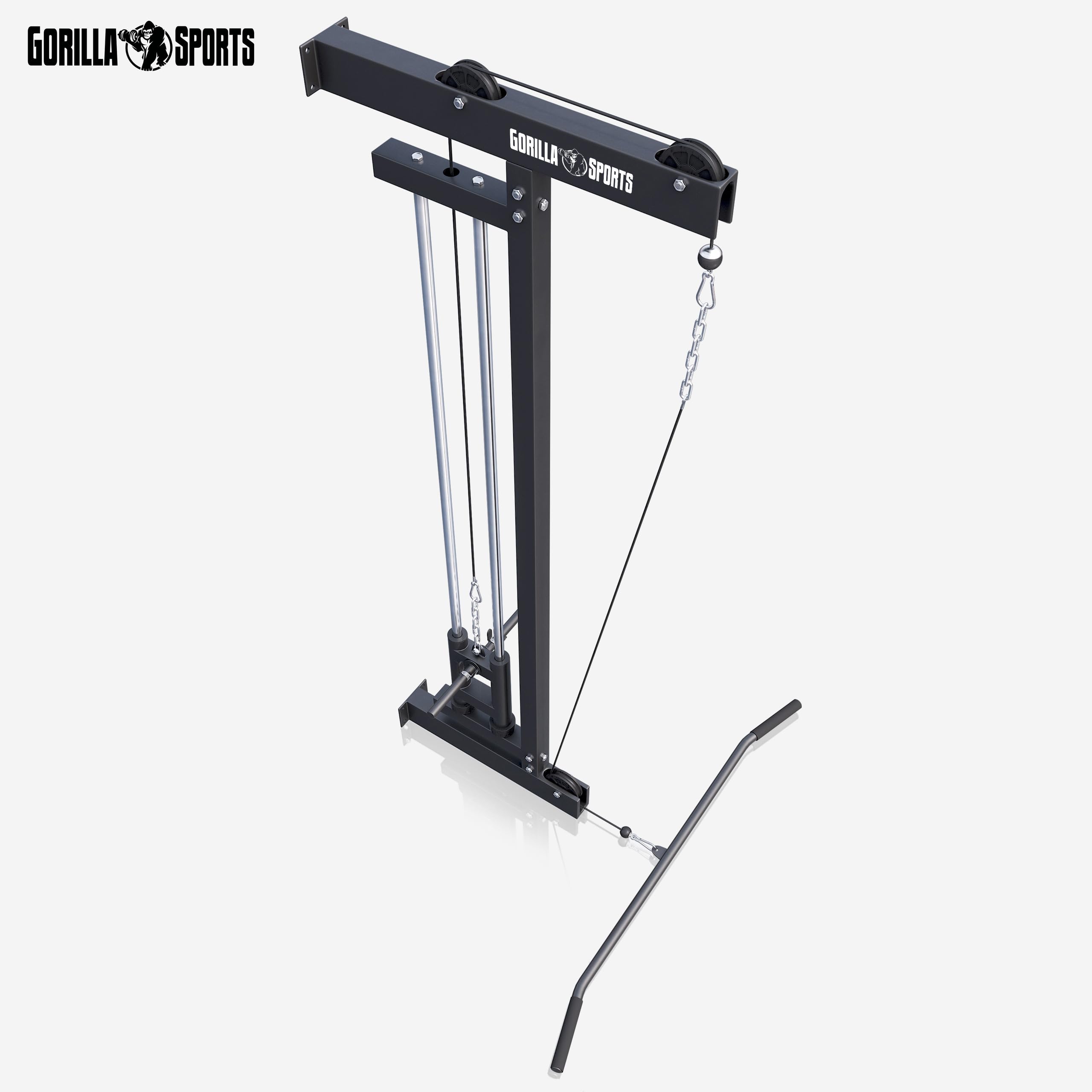 Gorilla Sports® Stazione LAT Machine - Montaggio a Parete, Carico Massimo 300 kg, incl. Lat Pull Bar e 2 Chiusure a Molla - Pulldown Cavo, Macchina per Cavi, Cable Tower, Allenamento, Palestra