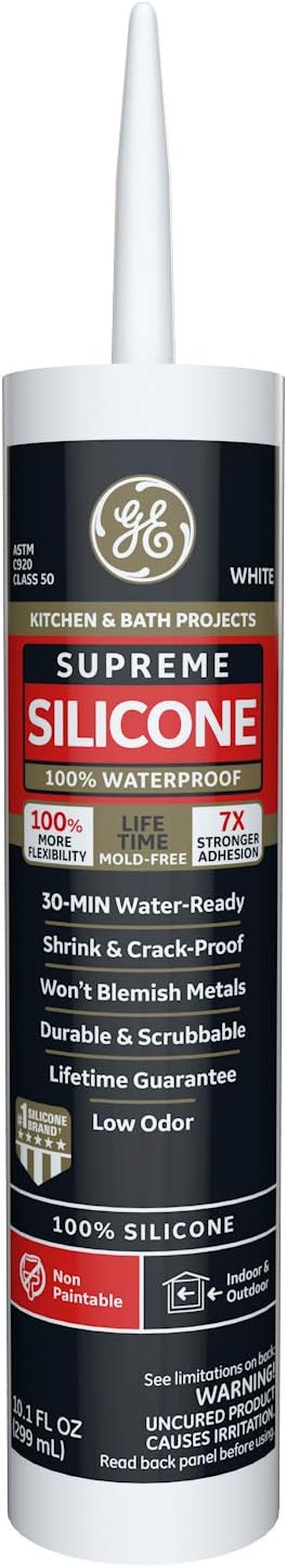 Supreme Silicone Caulk for Kitchen & Bath, White, 10.1 fl oz Cartridge, 1 Pack