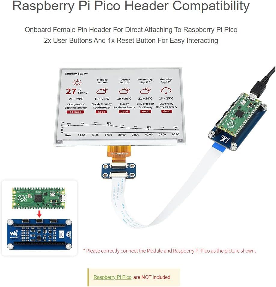 Image of 5.83inch E-Paper E-Ink Display Module (B) for Raspberry Pi Pico, 648x480 Resolution Screen Red /Black /White Monitor with SPI Interface Supports Raspberry Pi /Jetson Nano /STM32