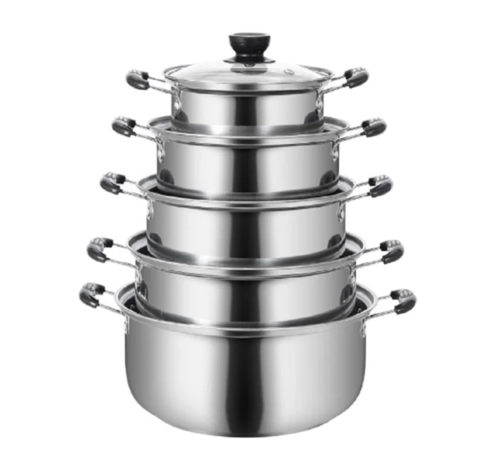 LXHZSY Saucepan Double Bottom Stockpot Non-Stick Induction Cookware 5pcs/set Stainless Steel Pots Anti-magnetic Cooking Multi-purpose Pots(Sliver 24cm)