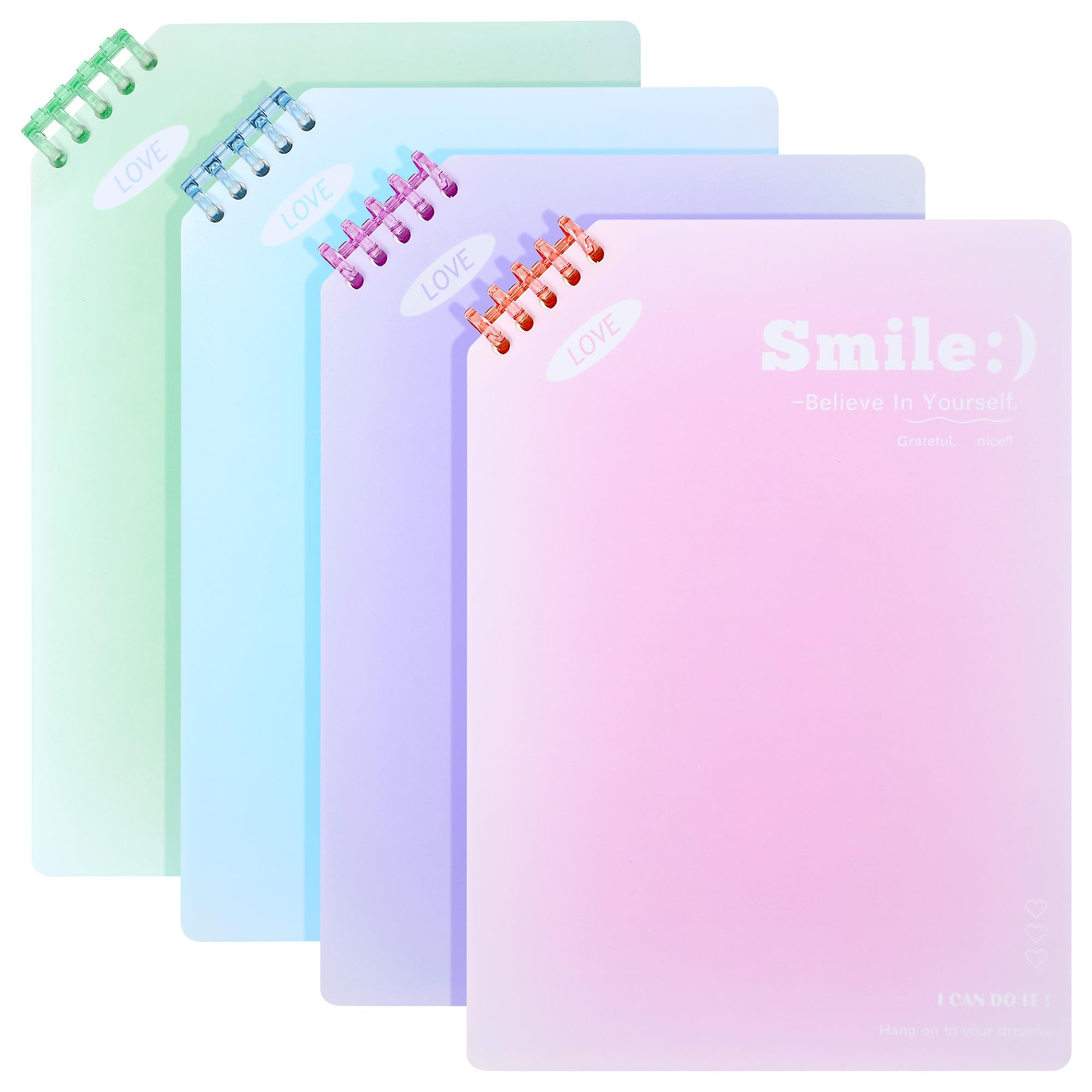 miikoul Paquete de 4 cuadernos en espiral B5, diarios de cubierta de plástico impermeable para escribir, 9.8 x 6.9 pulgadas, 60 hojas/120 páginas de rayas anchas, cuadernos forrados en espiral a