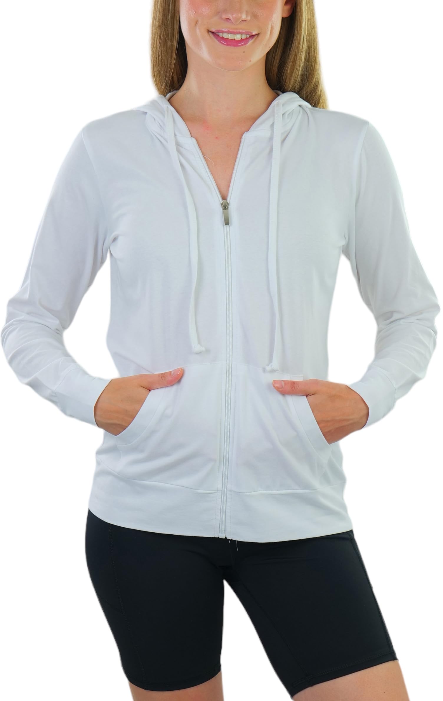 ToBeInStyle Women's Thin Fabric Long Sleeve Kangaroo Pocket Zip Up Hoodie
