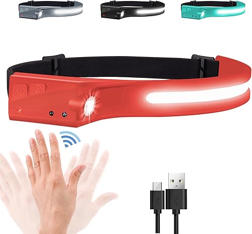 Miniatura 11 de Faro frontal recargable, paquete de 3 linternas frontales LED recargables de 1200 lúmenes, 2 COB, faro de haz ancho de 230° con sensor de negro