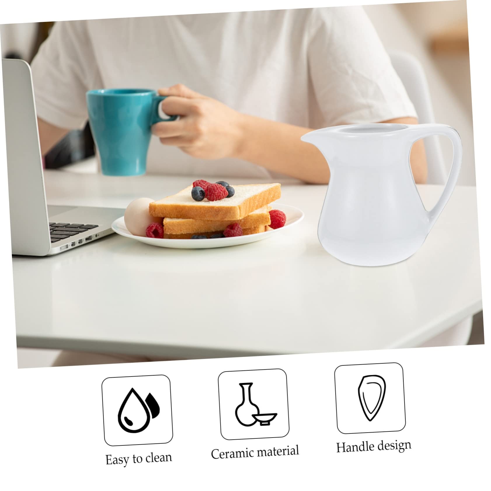 HOLIDYOYO 1pc Ceramic Milk Cup Small Coffee Milk Creamer Sauce Boat Creamer with Handle Tea Creamer Server Mini Creamer Pitcher Japanese Tea Kettle Coffee Steaming Gravy Boat White Ceramics