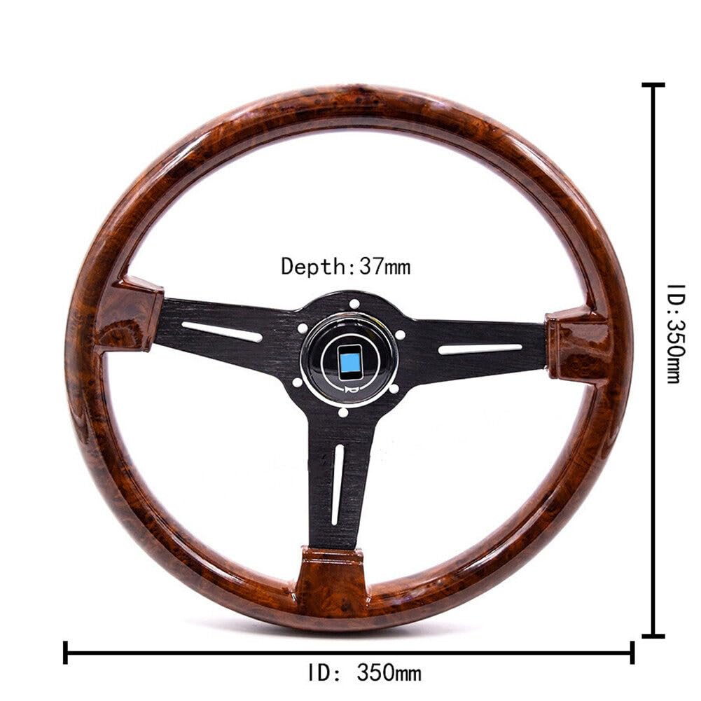 Volante Deportivo Retro de Madera de 14 Pulgadas - 6 Agujeros, Compatible Con Coche de Carreras - Cuerno Universal y Accesorios Para Modificación