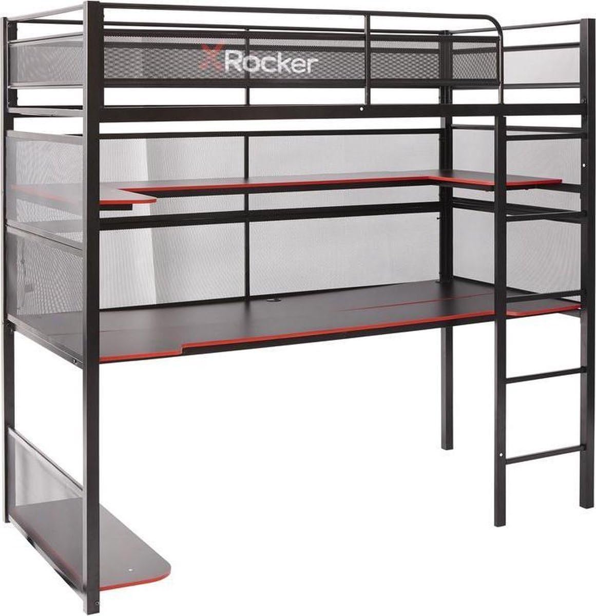 X-Rocker Battlebunk Bunk Bed with Desk, High Sleeper with Desk, Single Loft  Bed with Open Shelves, Ladder with Metal Frame Gaming Bed for Kids