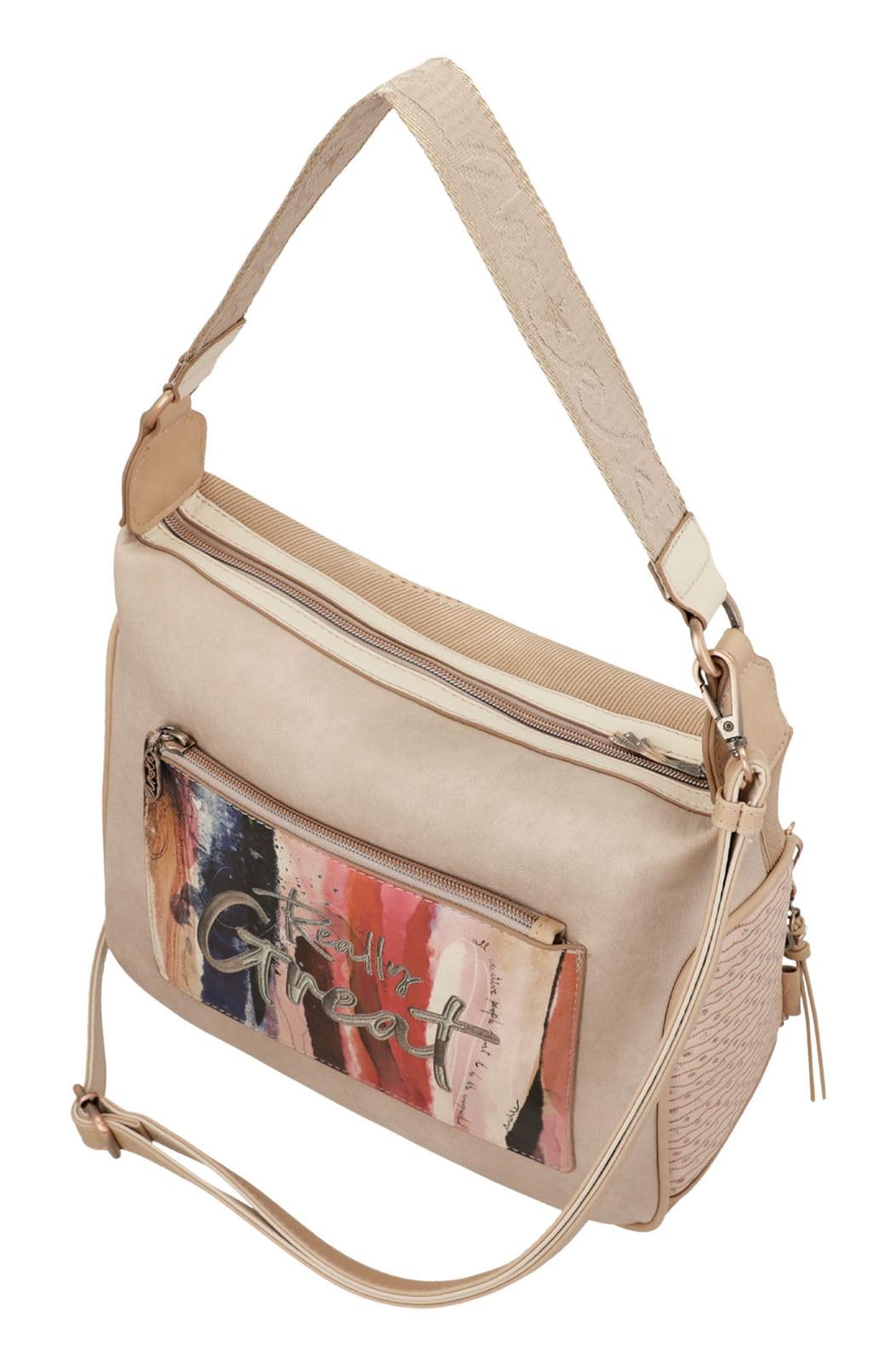 Anekke - Damentasche - Schultertasche aus Polyester für Damen mit 2 Schultergriffen, Band und Reißverschluss - Zubehör und Accessoires für Damen - Maße 29 x 25 x 12 cm, bunt