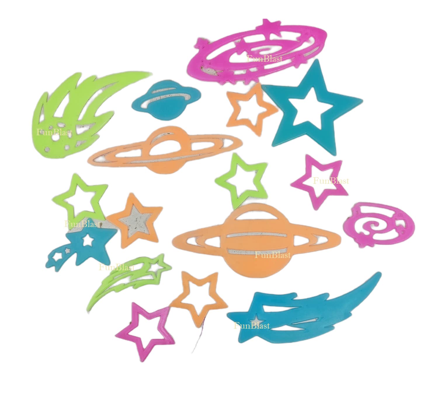 FunBlast Glow in The Dark Radium Sticker – Solar System Shaped Fluorescent Night Radium Wall Ceiling Stickers, Decoration Stickers, Room Decoration Stickers – 17 Pcs