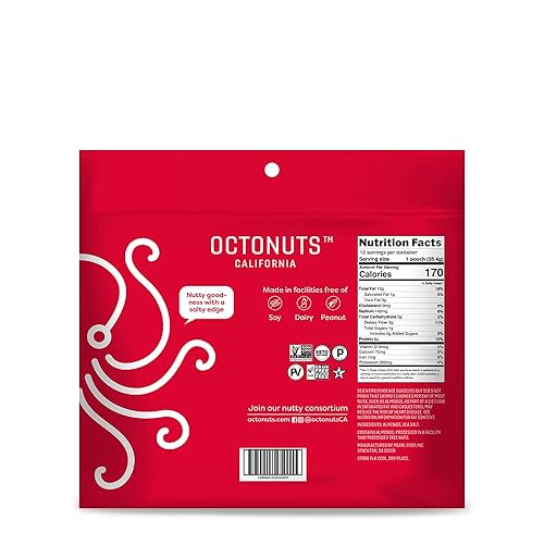 Miniatura 8 de Octonuts Almendras de California tostadas secas de 1 onza, sal marina, certificada por la American Heart Association para alimentos saludables para