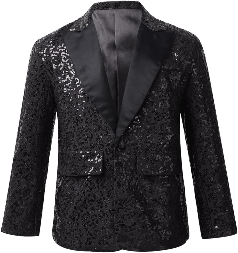 Hularka Kids Boys One Button Formal Dress Suit Jacket Blazer Shiny Sequins Wedding Party Banquet Prom Tuxedo