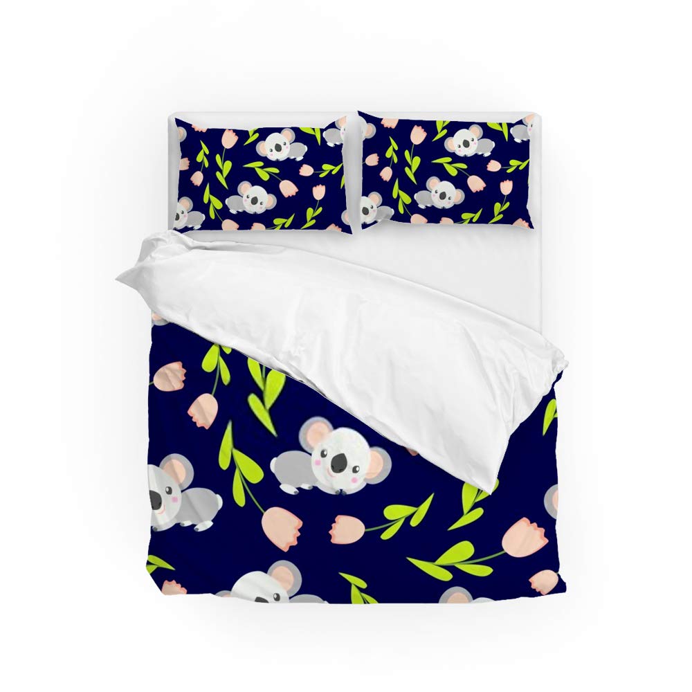 Housse de couette koala avec 2 taies d'oreiller, parure de lit enfant 3 pièces imprimée