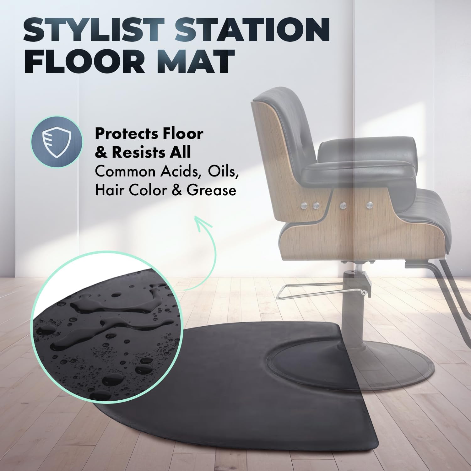 Buy-Rite 3’ x 4’ Super Soft Anti-Fatigue Salon Mat - 5/8” Thick Puncture-Proof Floor Mat with Semi-Circle Chair Indentation, Reduces Strain, Oil & Color Resistant, SHP-SS3040C5/8