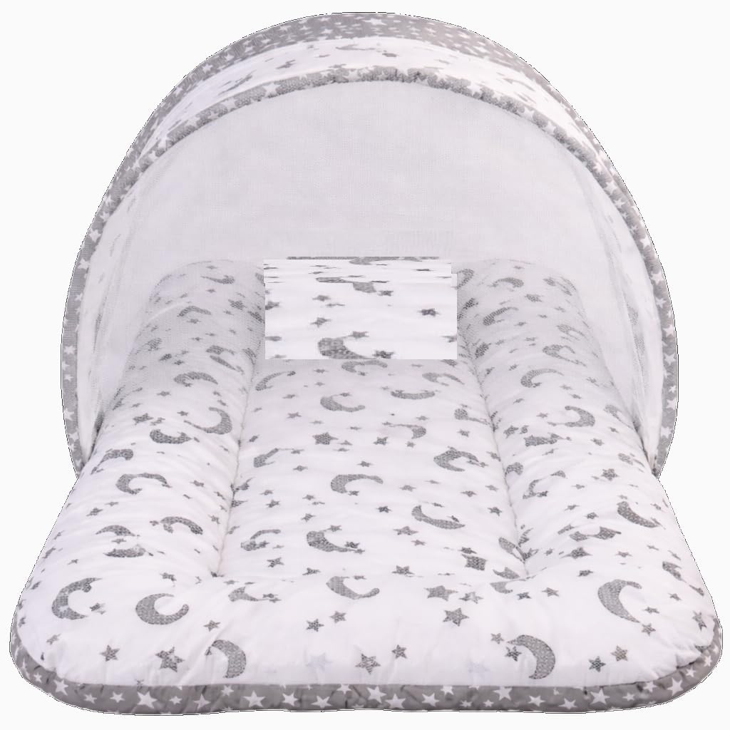 Toddylon Baby Bed New Born Baby Bedding Set Combo | Sleeping Bag | Mattress | Mosquito Net | Insect Protector | Carry Nest | Sleeping Essentials | Infants (0-6 Months, Grey, Baby Size, Cotton)-image-1
