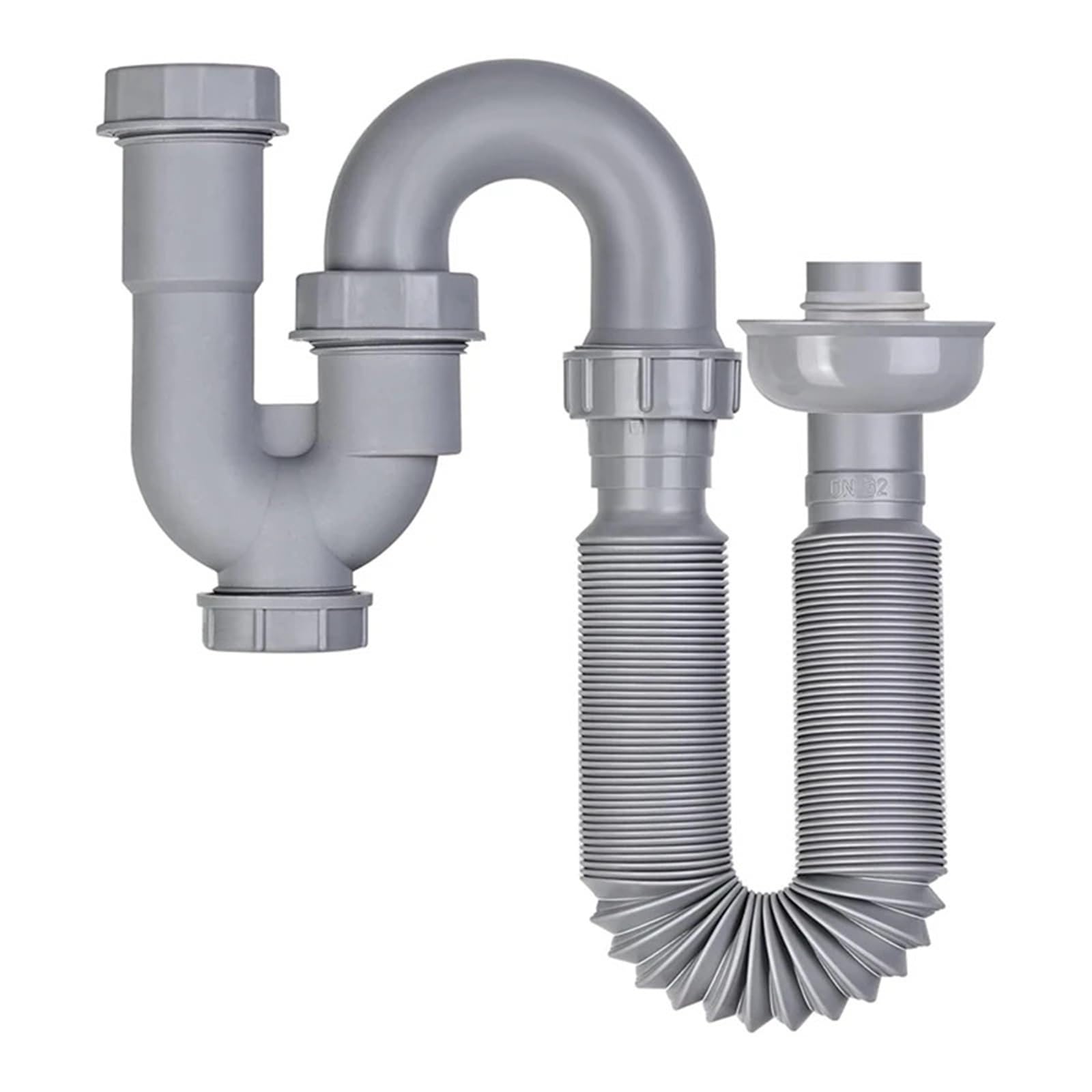 1/4 Zoll Abflussrohr-Set for Küchenspüle mit Reinigungsstopfen, geruchshemmend, flexibles U-förmiges Abflussrohr, Rückflussverhinderung