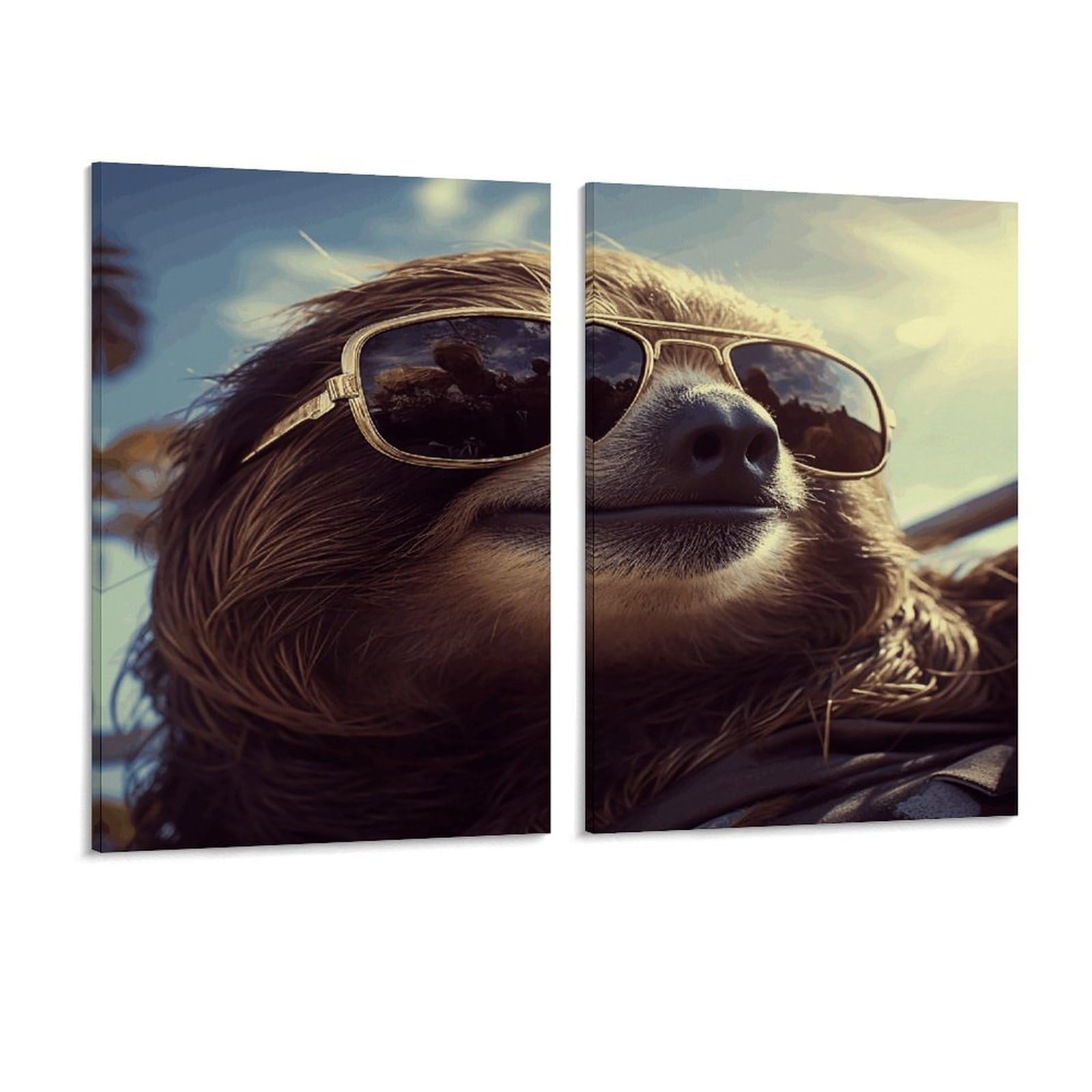 Adfgyerh Style Sloth With Sunglasses Wall Art，Canvas Material Bright /Wall Decor Of 2, Each 16X12 Inch -Wall Art Set For Living Room Bedroom Gallery Office Home Décor