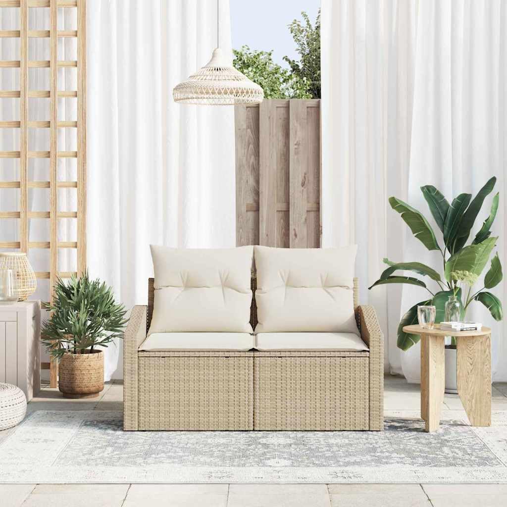 Banco de jardín con cojín, 123 x 62 x 69 cm, diseño modular de ratán de polietileno, para terraza y balcón, resistente a la intemperie, al aire libre, fácil montaje y configuración flexible