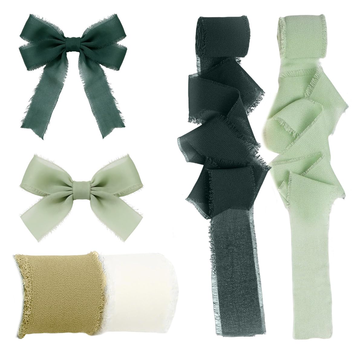 XoeLLe 4 Rolls Ribbons for Gift Wrapping 4cm x 5m Green Ribbon Natural Sage Green Beige for Gift Wrapping, Crafts, Hair Bows Making, Wedding Party Decoration, Invitation Cards Christmas Xmas Wedding