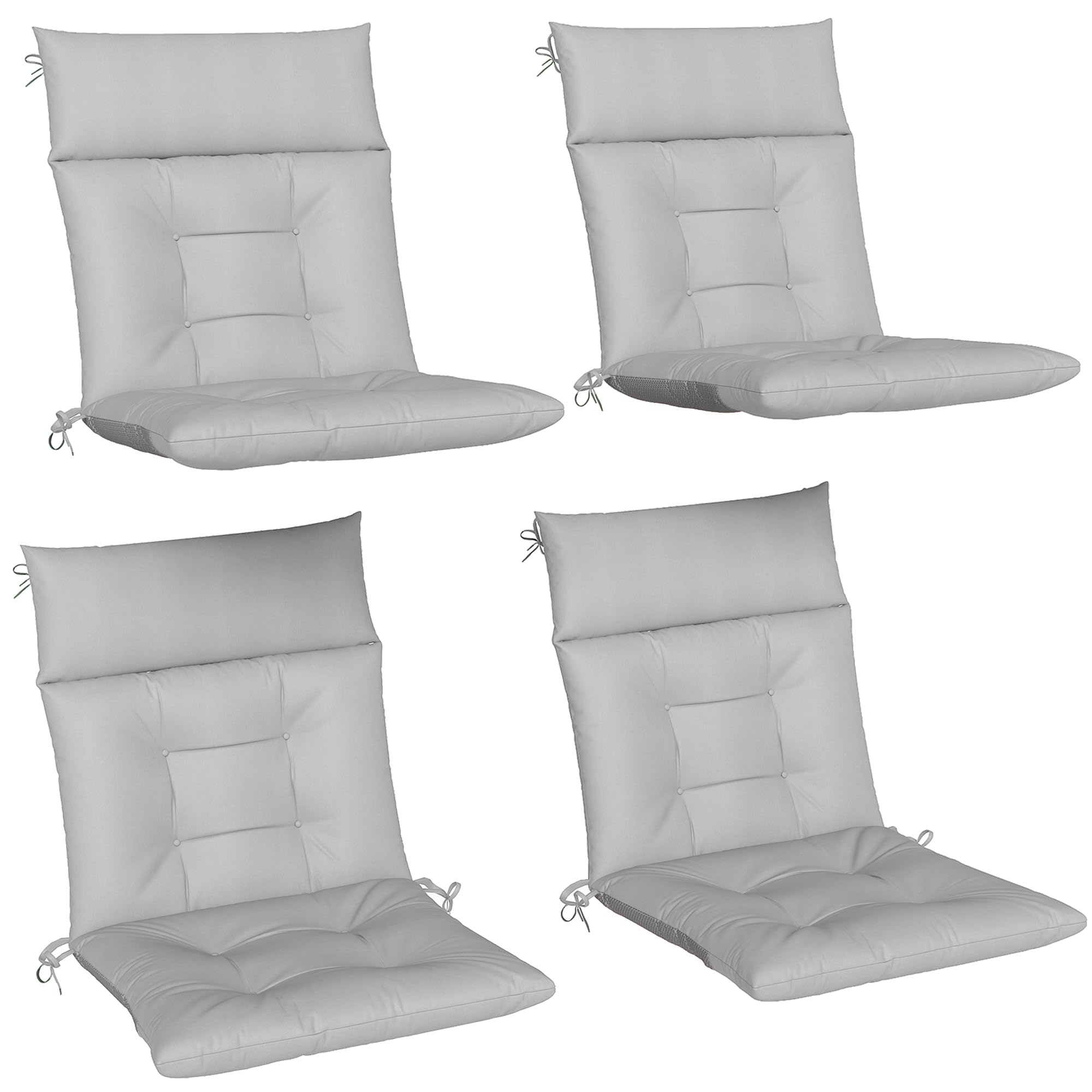 Outsunny Light Grey Waterproof Garden Chair Cushion 111.5 x 53cm 4 Pack