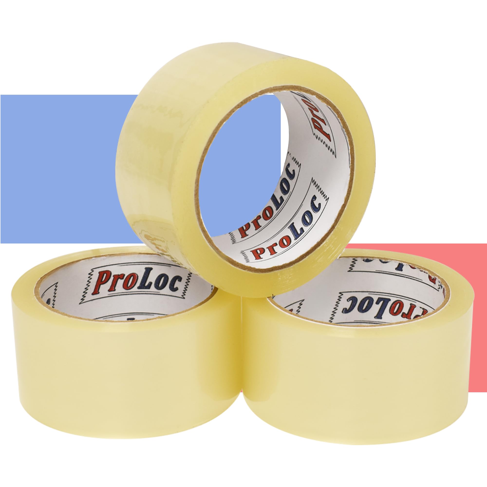 ProLoc Low Noise Packaging Tape (48mm x 66m) - Pick Colour & Qty - 2 inch Wide Strong Multipurpose Packing Tape with Secure Seal & Silent Unwind for Packing Boxes & Moving House (Clear, 3 Rolls)