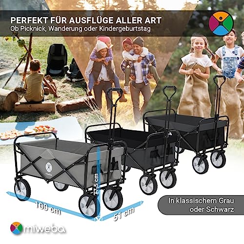 Miweba Faltbarer Bollerwagen MB-35 | Traglast 120 Kg - Klappbar - Handwagen faltbar - Transportwagen für Kinder - Kinderwagen - Gartenwagen - Wagen - Strandwagen - Faltwagen (Grau)