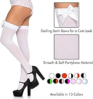 Vista 37 de Leg Avenue Muslos altos de satén con lazo para mujer blanco/rosa claro