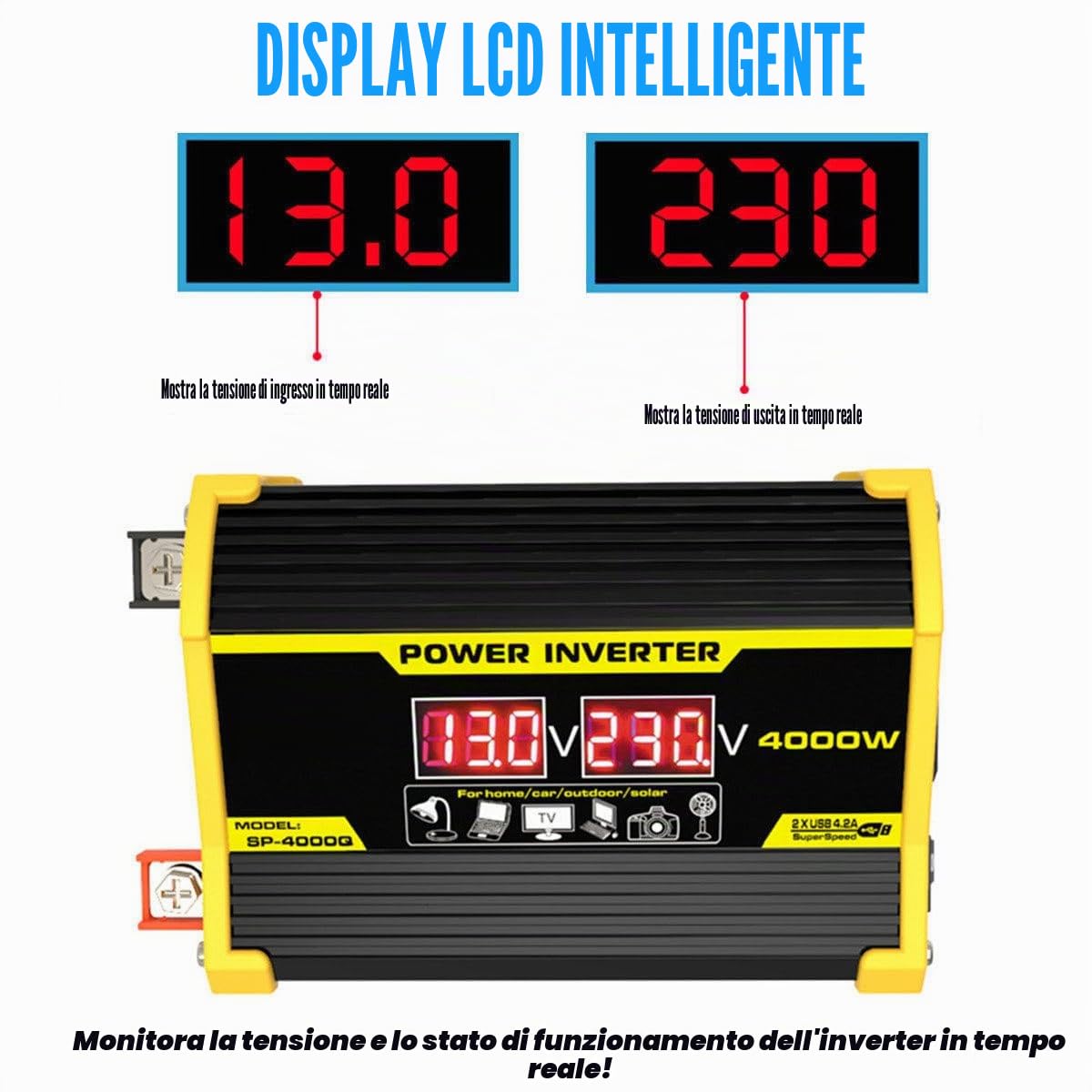 Kit Completo di Pannello Solare con Inverter da 400W/Regolatore di Carica Solare da 30A/Pannelli Solari da 18W, per Uso Esterno in Auto, Camper E Barche Black-220V