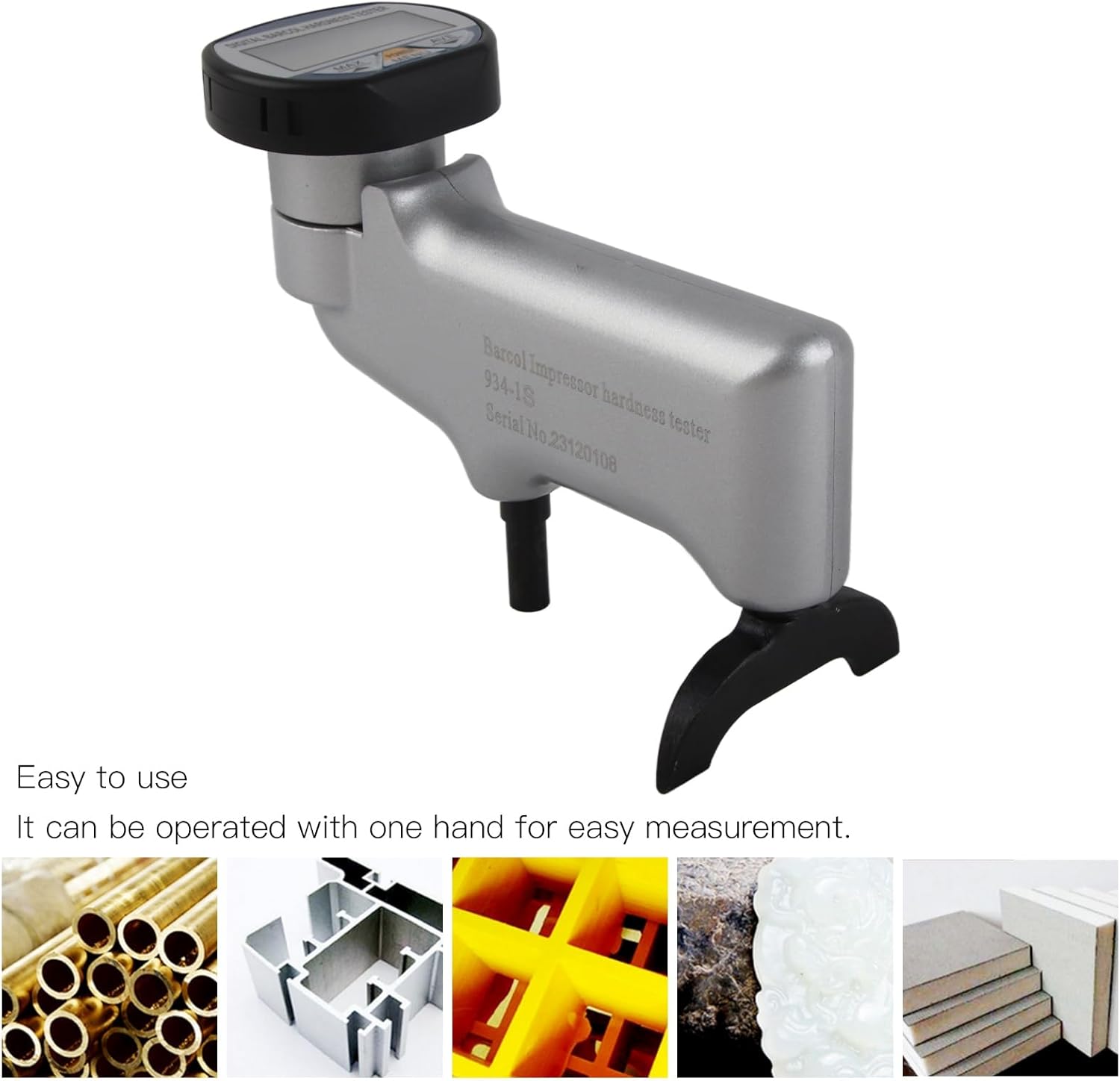 934‑1S Barcol Hardness Tester, Portable Digital Hardness Testing Tool, Indentation Hardness Tester, Mobile, Quick and Non Destructive Test, Accurate Measurement for Aluminum Alloy Copper