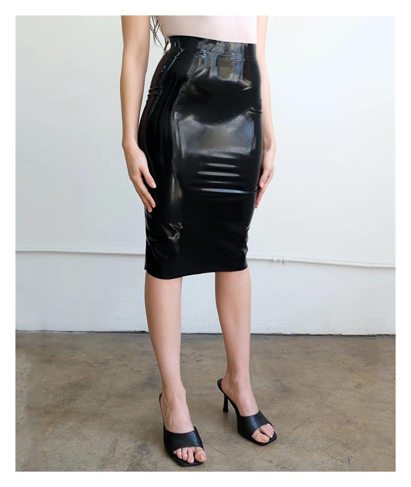 Falda Cuero Mujer Faldas Midi de Charol Brillante for Mujer, Ajustadas, con Cremallera Completa, látex sintético, y elásticas