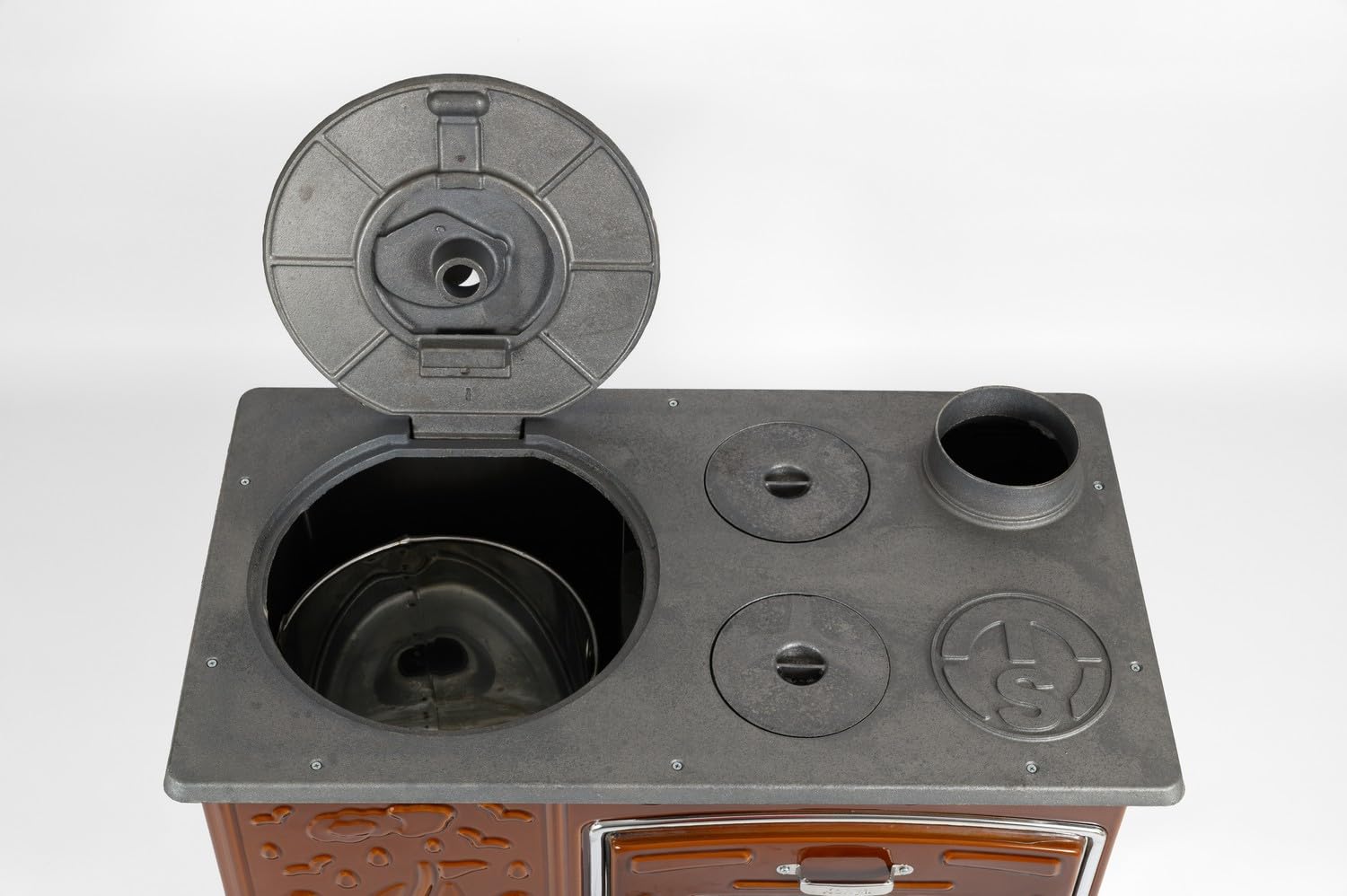 Estufa de leña con horno grande, placa de hierro fundido y cuerpo esmaltado, calefacción y cocina interior y exterior con accesorios – LPP ZIBAR