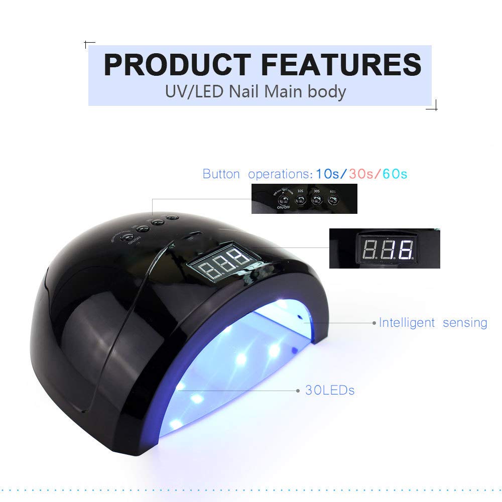Lampade UV per Unghie in Gel, Kit Unghie in Gel LED, Sensore Intelligente per Essiccatori per Unghie Professionali a Polimerizzazione Rapida, Impostazione Timer a Doppia Sorgente di Luce,Nero