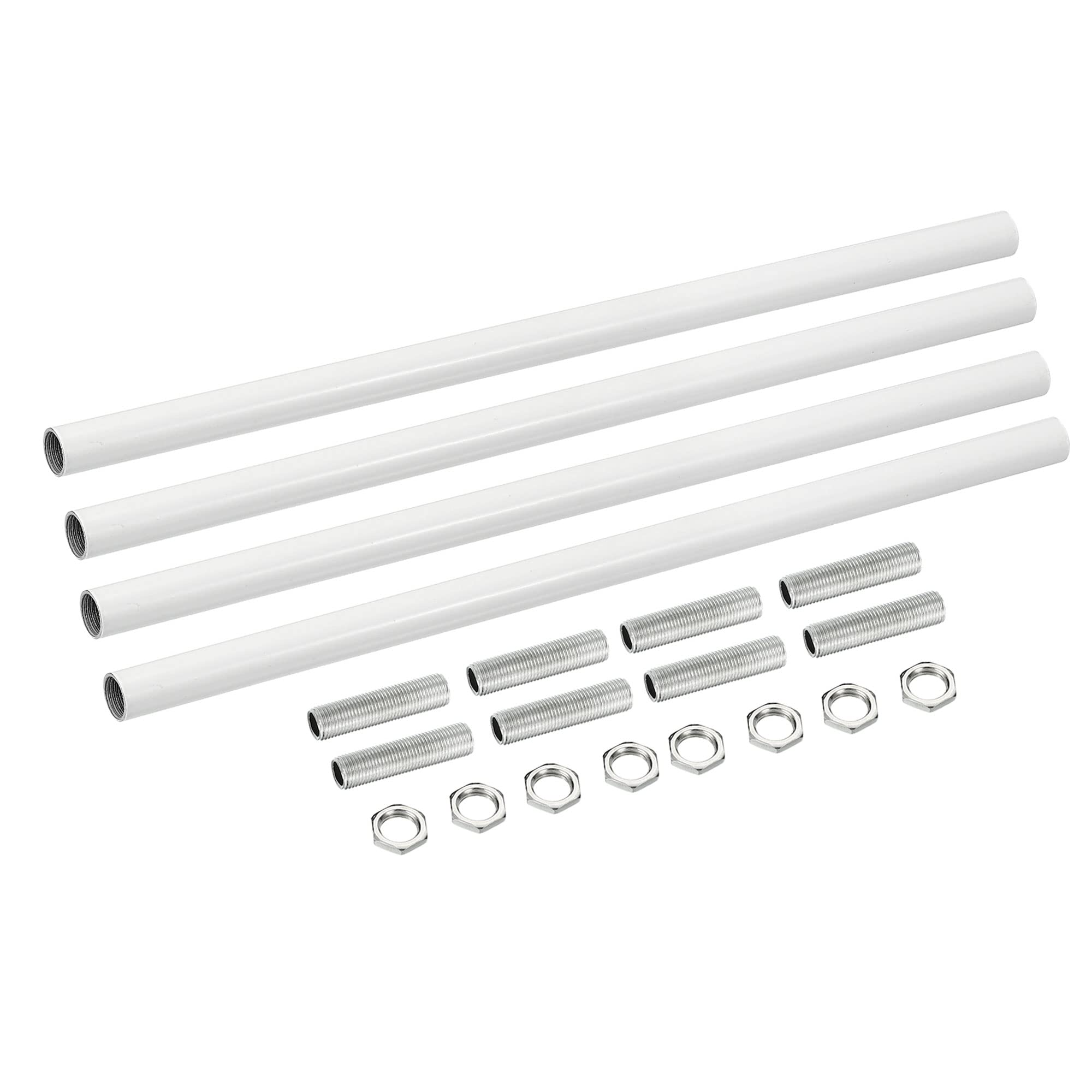 sourcing map Threaded Extension Rod, 9.8" Lamp Pipe with Connector Light Fixture Parts for Pendant Light Island Lighting Chandeliers Stems, White 4 Set