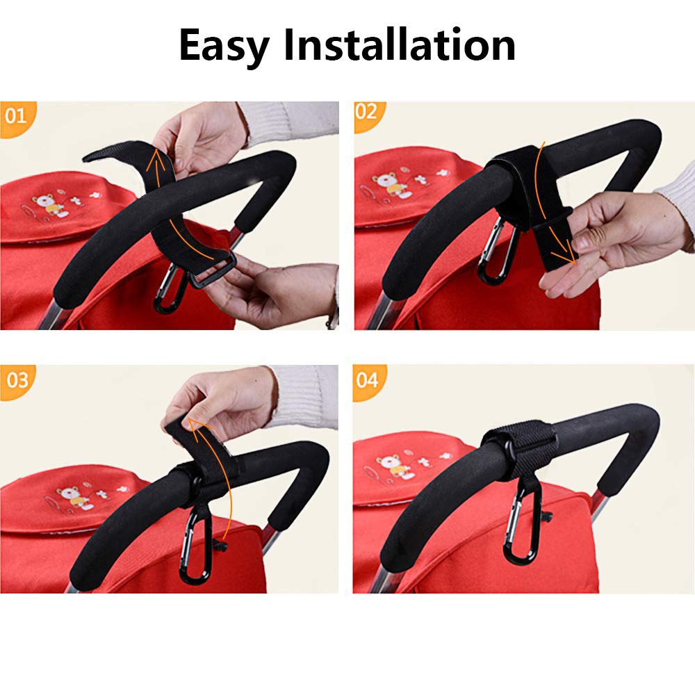 OFUN 4 Piezas Ganchos Carritos de Bebé, 25KG Teniendo Peso, Gancho Multifuncional para Silla de Paseo/mosqueton, Duradero y Resistente