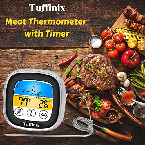 Digital Touchscreen Meat Food Thermometer - Tuffinix Instant Read Meat Thermometer 40In Probe Kitchen Cooking Thermometer With Timer Function Oven Safe For Bbq Frying Pan Smoker Cooking #TOP6