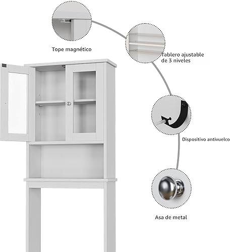 Miniatura 7 de Shintenchi - Gabinete de almacenamiento para baño, organizador de estantes anticaída sobre el inodoro, pequeño mueble independiente ahorra espacio