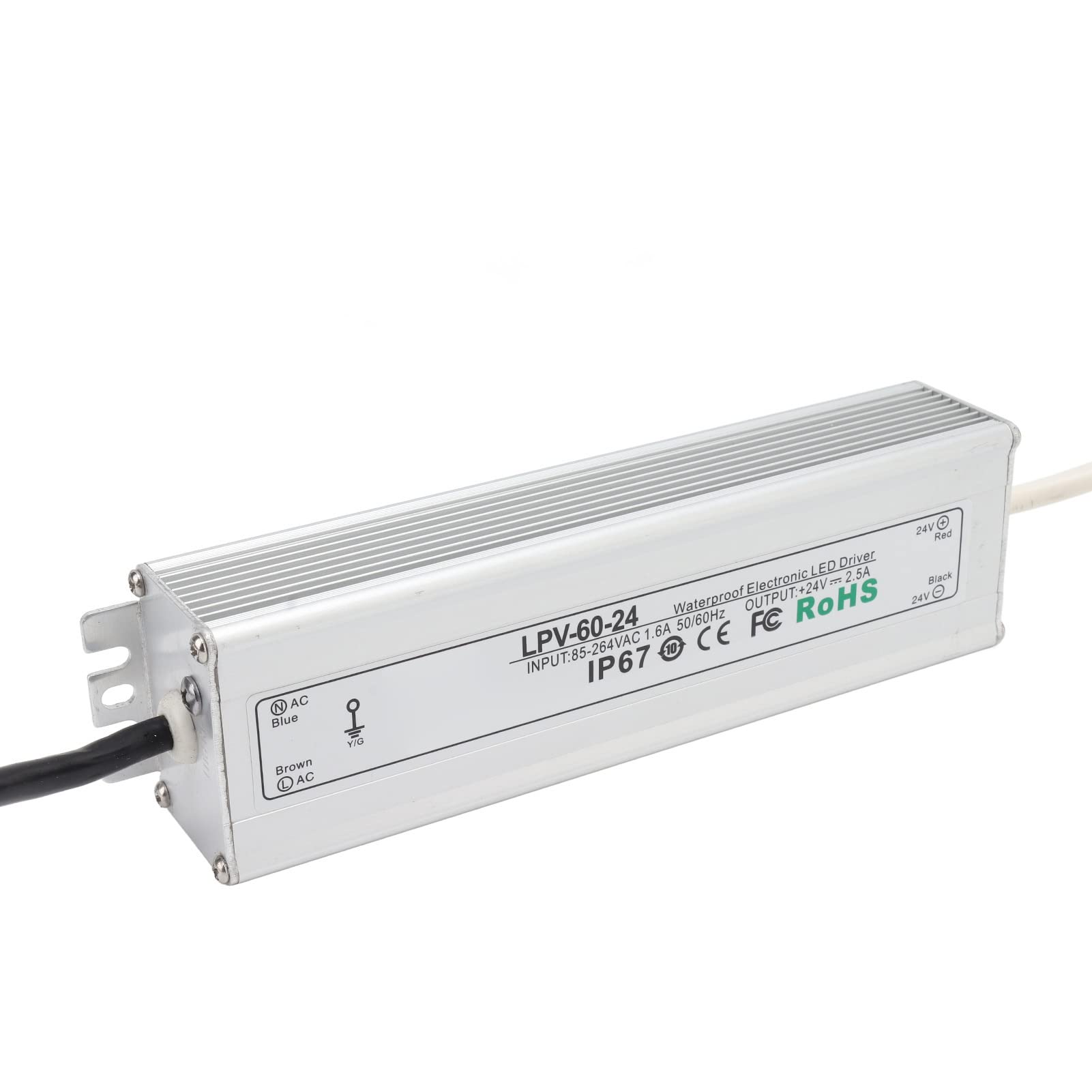 Driver LED impermeabile IP67, trasformatore di alimentazione LED a tensione costante 24 V con OCP regolabile, alloggiamento in lega di alluminio per luci LED da interno e da (LPV-60W-24V2)